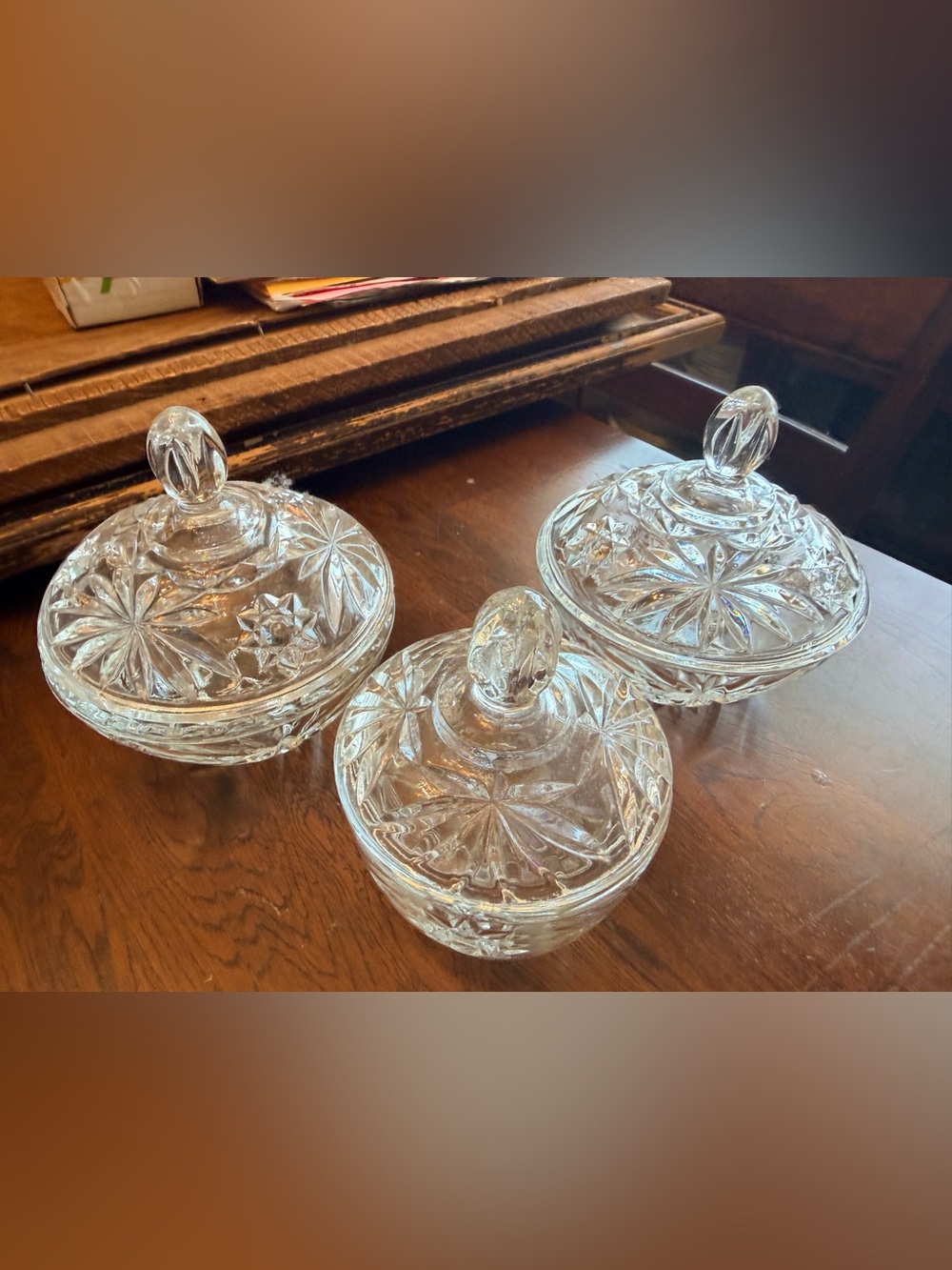 Set of 3 Star Pressed Glass Covered Candy Dishes - Vintage Candy